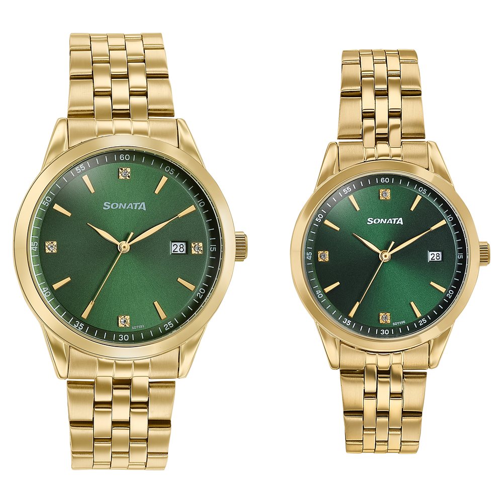 Buy Online Sonata Jashn Quartz Analog Green Dial Golden Metal