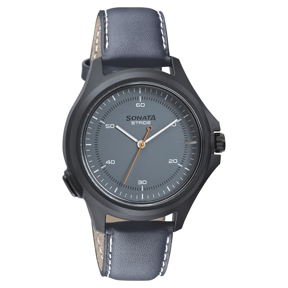 Buy Online Sonata Stride Smart Grey Dial Leather Strap Watch for