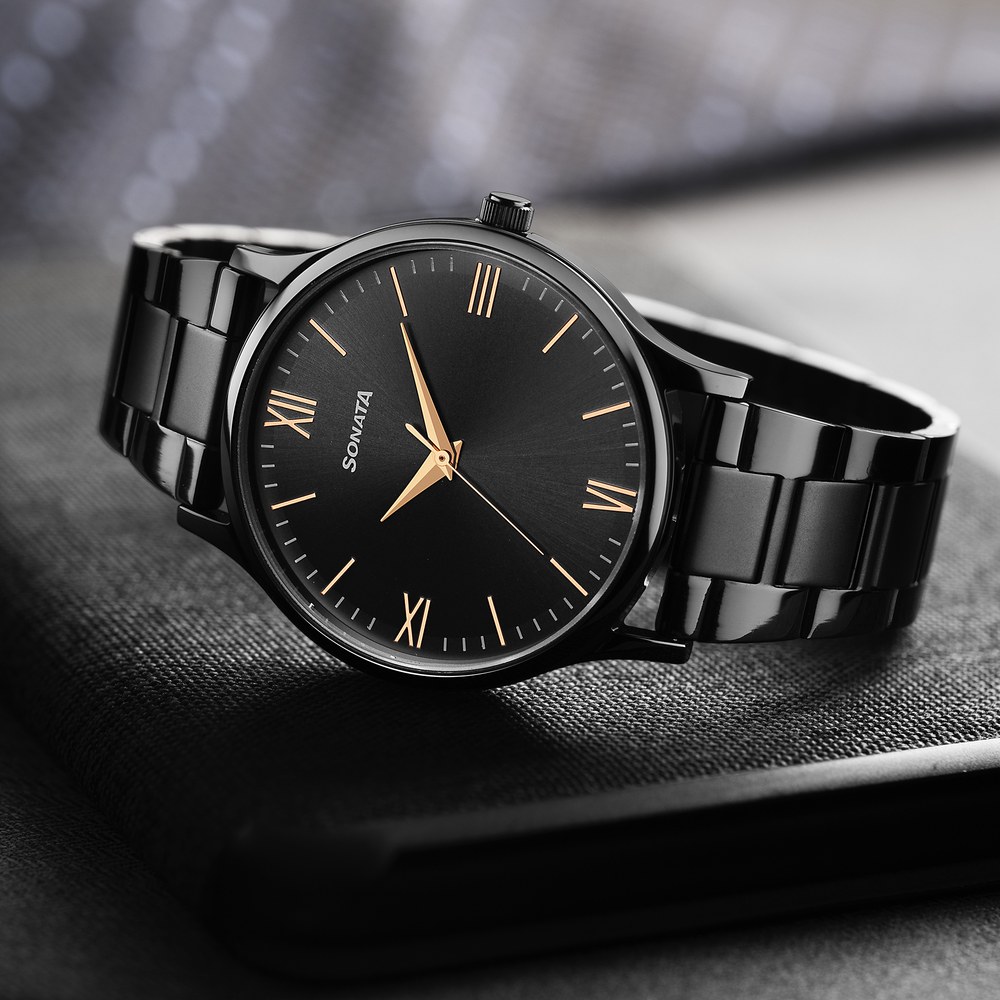 Buy Online Sonata Aspire Quartz Analog Black Dial Stainless Steel Strap Watch for Men 77105nm09w Sonata
