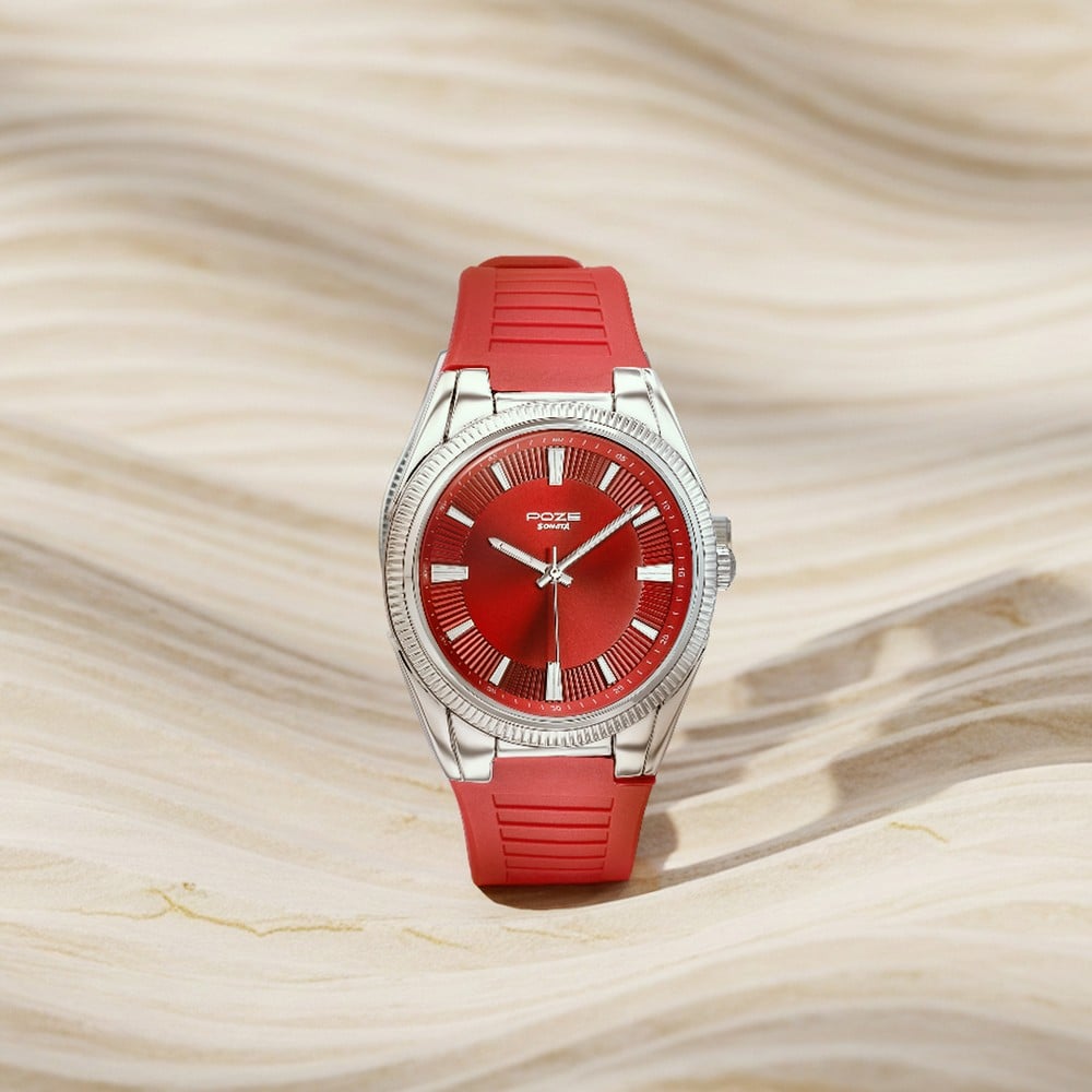 Buy Online Poze By Sonata Quartz Analog Red Dial Red Silicone