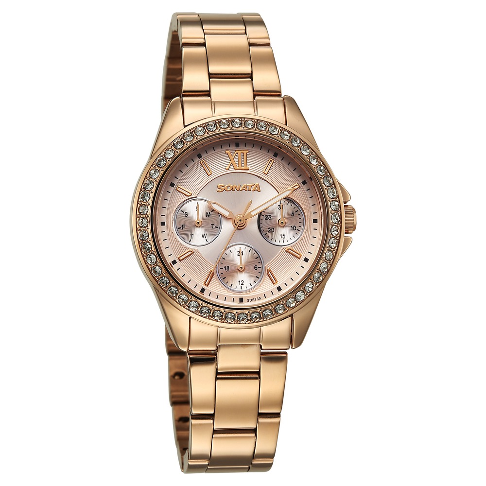 Buy Online Sonata Festive Quartz Multifunction Pink Dial Metal