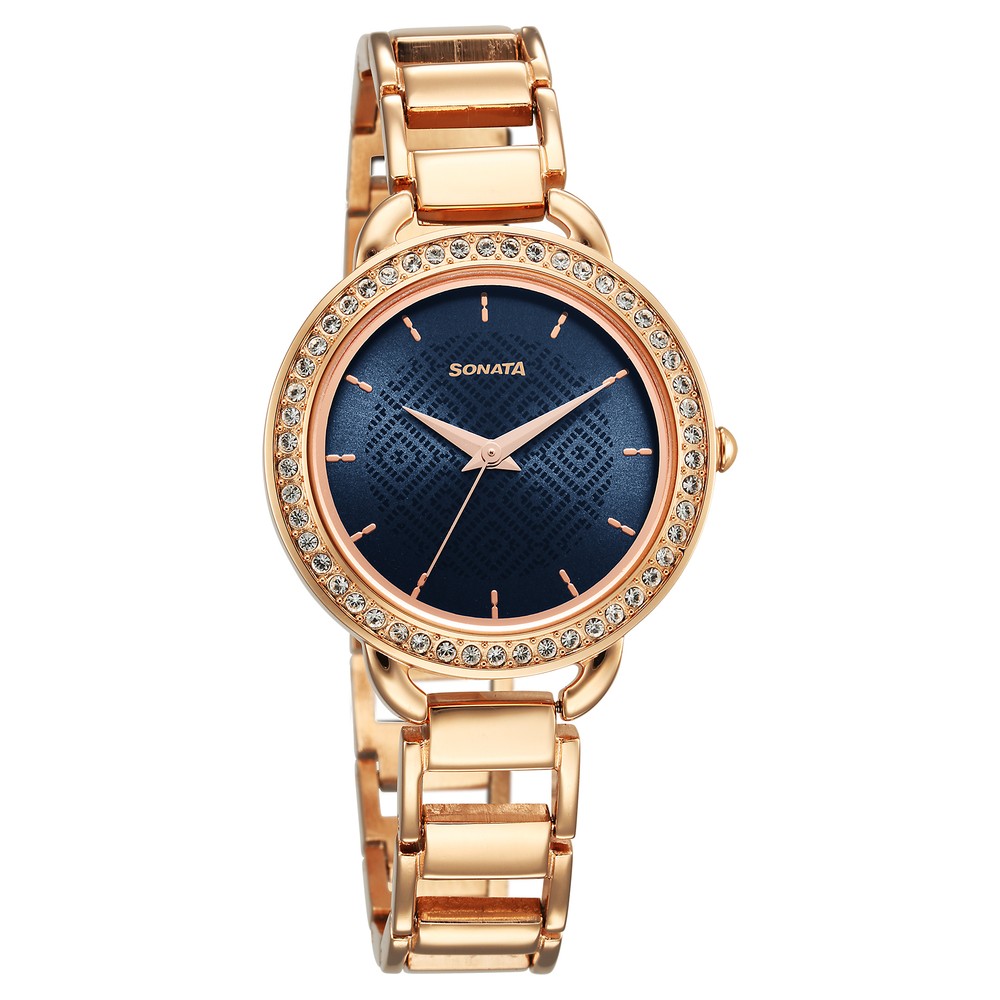 Buy Online Sonata Wedding Quartz Analog Blue Dial Metal Strap Watch for Women 87052wm02 Sonata