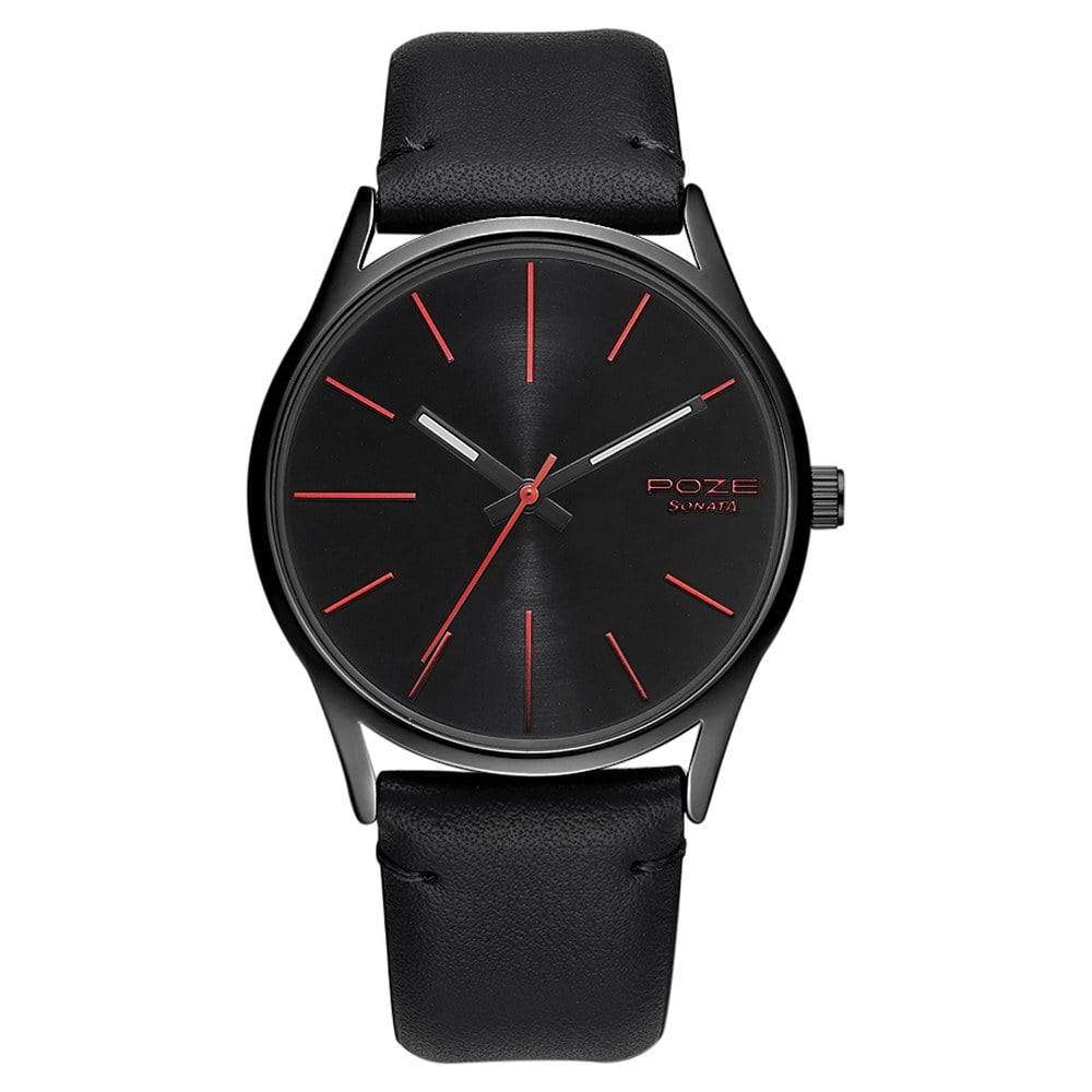 Buy Online Poze by Sonata Quartz Analog Black Dial PU Leather