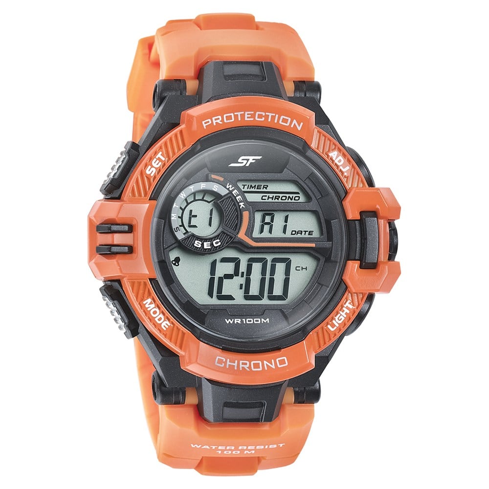 Buy Online SF Digital Dial Orange PU Strap Watch for Men