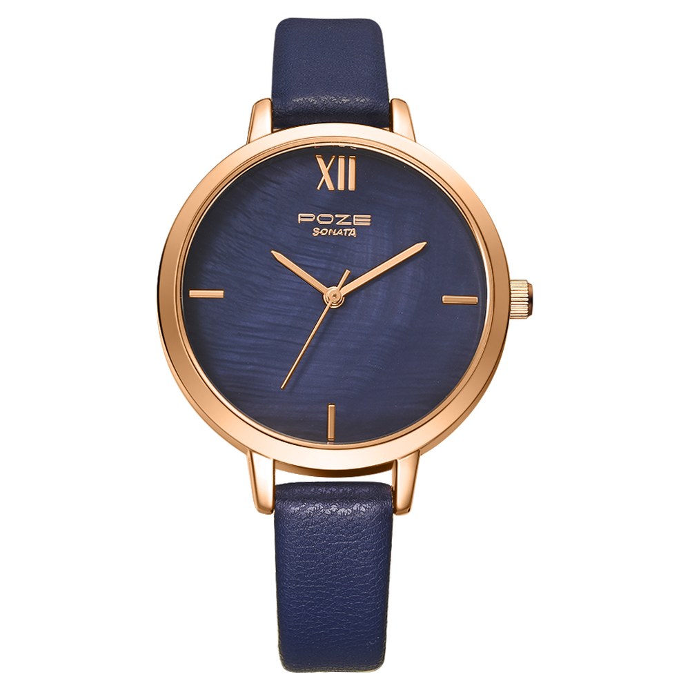 Buy Online Poze by Sonata Quartz Analog Blue Dial PU Leather Strap