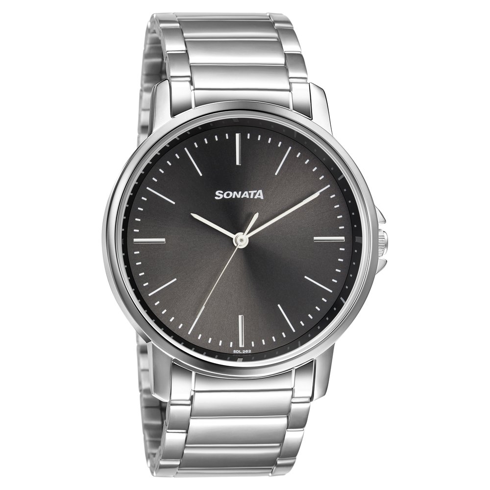 Buy Online Sonata Quartz Analog Grey Dial Stainless Steel Strap Watch for Men ns77083sm05w Sonata