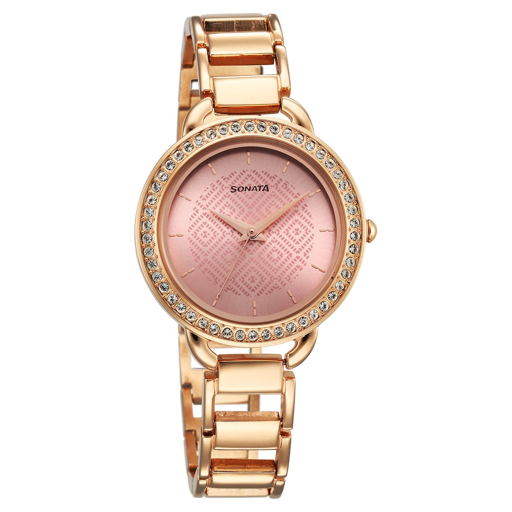 Buy Online Sonata Wedding Quartz Analog Pink Dial Metal Strap