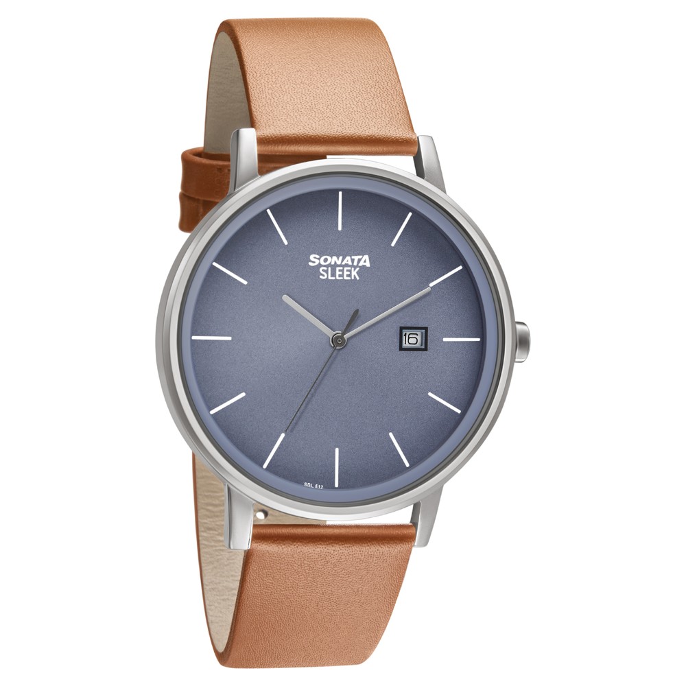 Buy Online Sonata Quartz Analog with Date Leather Strap Watch for